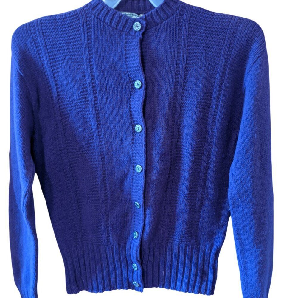 Vintage Miss Scotch English Cardigan Sweater 100% New Wool Purple Cardie Sz S
